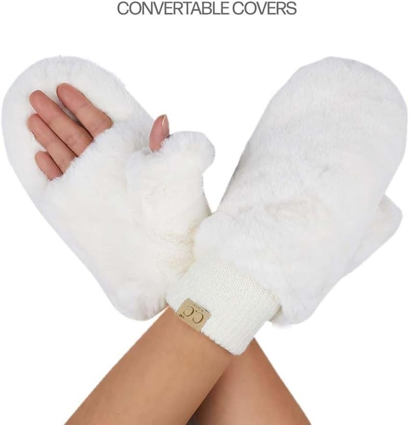 Cc Kids Faux Fur Sherpa Lined Convertible Mittens - Image 2